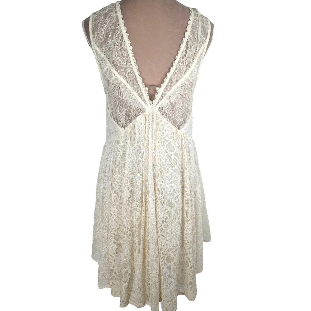 NWT Free People Don’t You Dare Lace Dress Ivory Neutral Combo Sz S Bachelorette - Picture 3 of 11